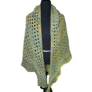 Green Crocheted Shoulder Wrap Large Shawl Sweater Handmade